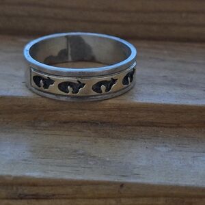Gold And Silver Bear Inlaid Ring
